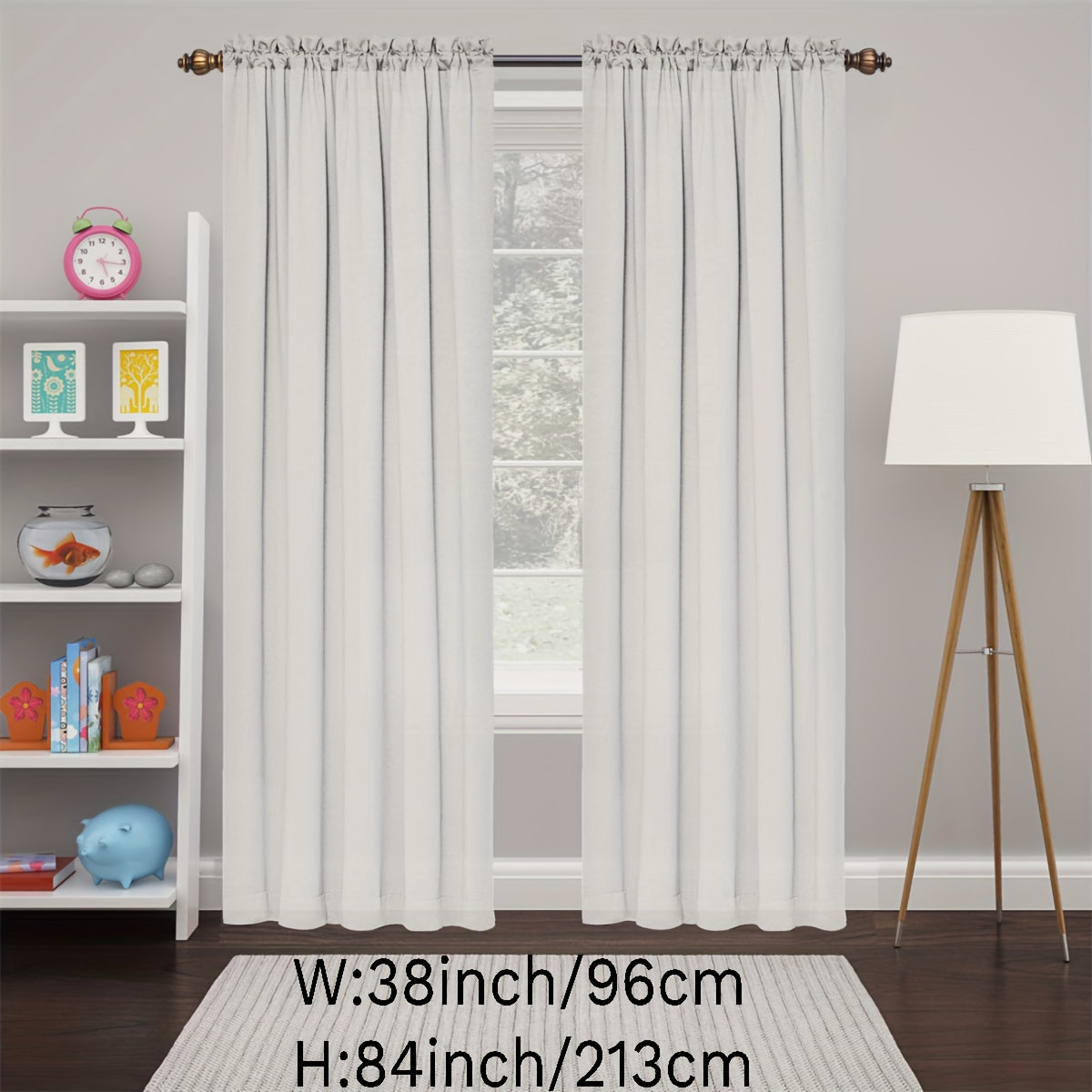 2 Panels Happy New Year Curtains, Solid Color Simple Rod Pocket Light Filtering Curtains, Suitable For Living Room, Office Home Decoration