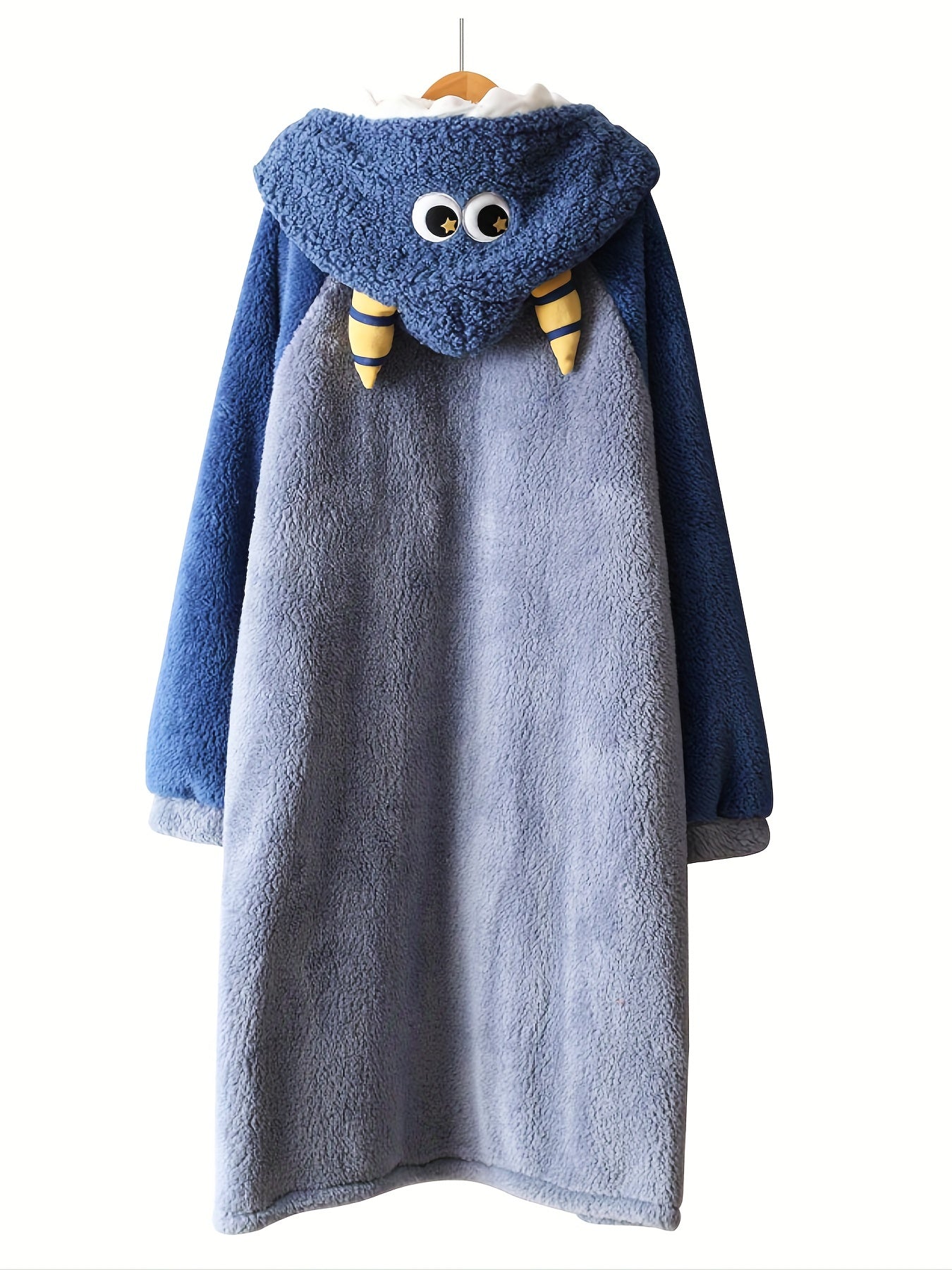 Women's Cartoon Fuzzy Hooded Night Robe - Soft, Long Sleeve, Cute Buttons, Two Pockets, Cozy Sleepwear for Relaxation