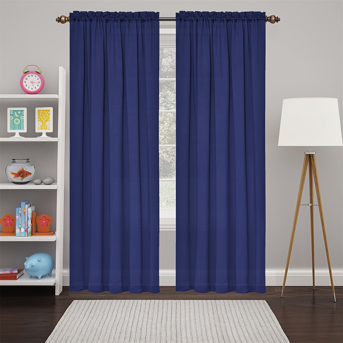 2 Panels Happy New Year Curtains, Solid Color Simple Rod Pocket Light Filtering Curtains, Suitable For Living Room, Office Home Decoration