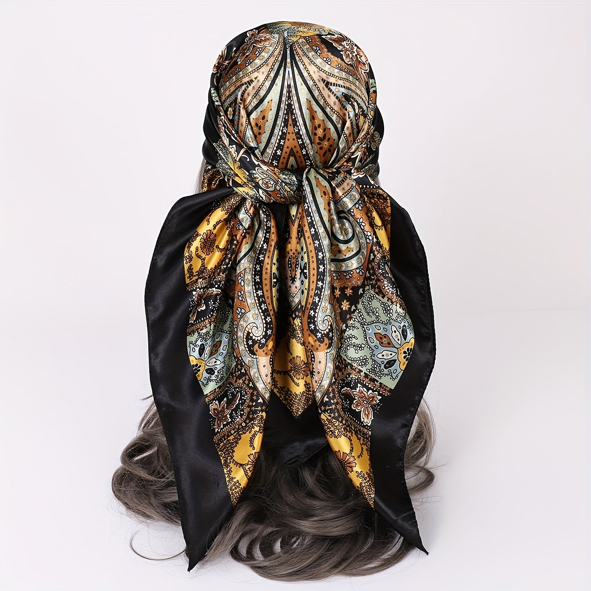 35.4" Luxurious Vintage Paisley Print Square Scarf - Soft Imitation Silk Satin, Windproof, Head Wrap, Neckerchief, Fashion Accessories for Women - Stylish, Versatile, and Comfortable