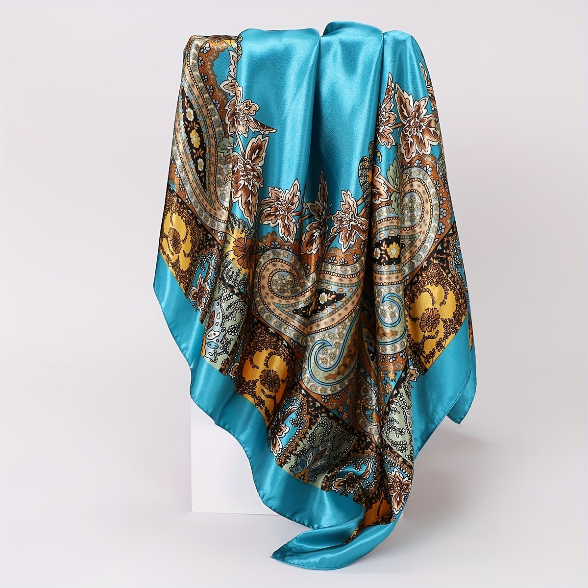 35.4" Luxurious Vintage Paisley Print Square Scarf - Soft Imitation Silk Satin, Windproof, Head Wrap, Neckerchief, Fashion Accessories for Women - Stylish, Versatile, and Comfortable