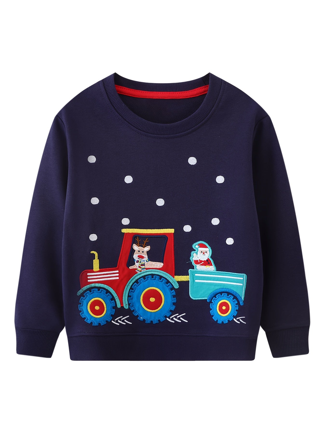 Cartoon Santa Embroidered Sweatshirt - Fashion Sweatshirts for Boys with Casual Creative Design, Stretch Fabric, Comfortable Spring/Autumn Wear for Relaxed Daily Outings