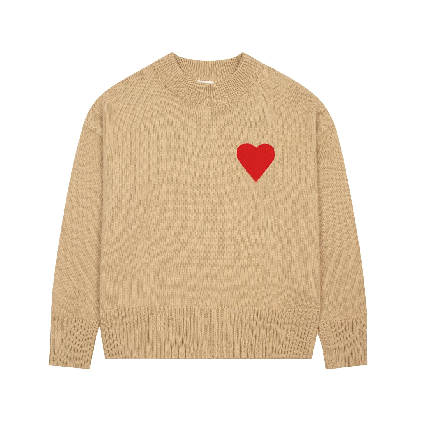 Mens Paris Fashion Designer Knitted Sweater Embroidered Red Heart Solid Color Big Love Round Neck Short Sleeve Amisweater Am i Pullover YMVX