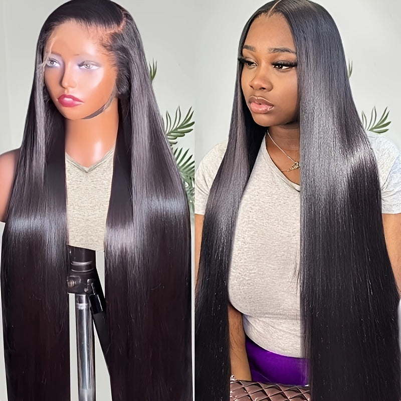 300% Density Straight Lace Front Wig Human Hair 13x4 HD Lace Human Hair Wig Pre Plucked Bone Straight Lace Frontal Wig With Ear To Ear Baby Hair Full Edges 100% Brazilian Human Hair Lace Wig For Daily Wear