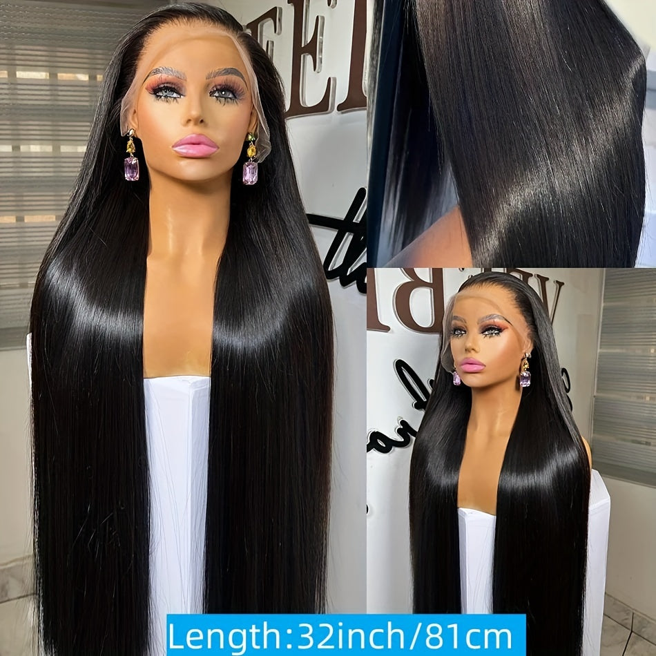 300% Density Straight Lace Front Wig Human Hair 13x4 HD Lace Human Hair Wig Pre Plucked Bone Straight Lace Frontal Wig With Ear To Ear Baby Hair Full Edges 100% Brazilian Human Hair Lace Wig For Daily Wear