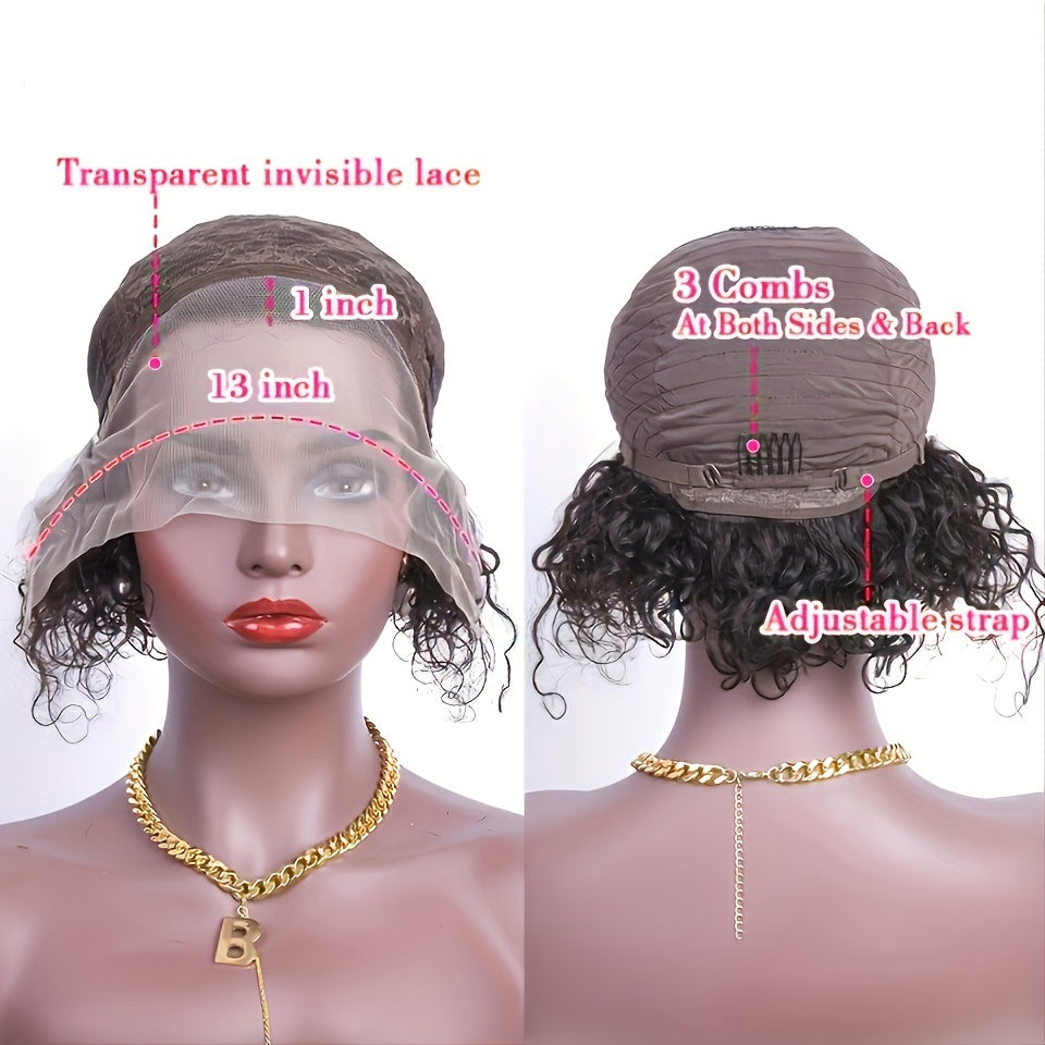 13x1 Lace Front Human Hair Wig Short Pixie Cut Wigs Short Curly Bob Transparent Front Lace Wigs For Women 180%