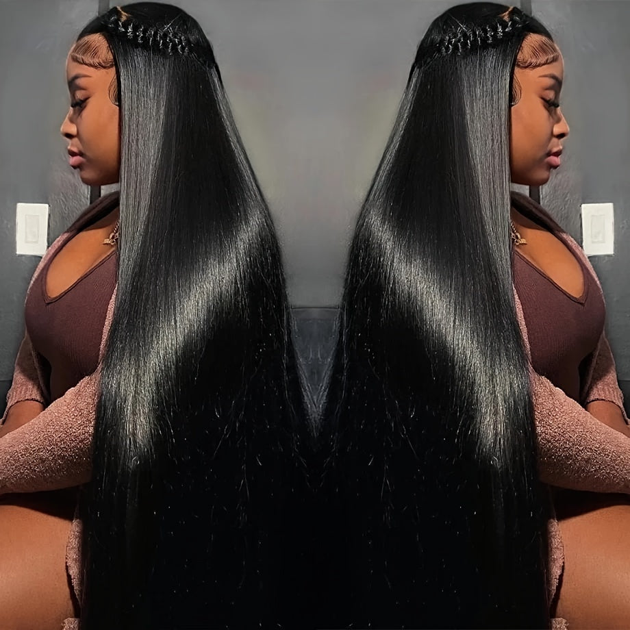 300% Density Straight Lace Front Wig Human Hair 13x4 HD Lace Human Hair Wig Pre Plucked Bone Straight Lace Frontal Wig With Ear To Ear Baby Hair Full Edges 100% Brazilian Human Hair Lace Wig For Daily Wear
