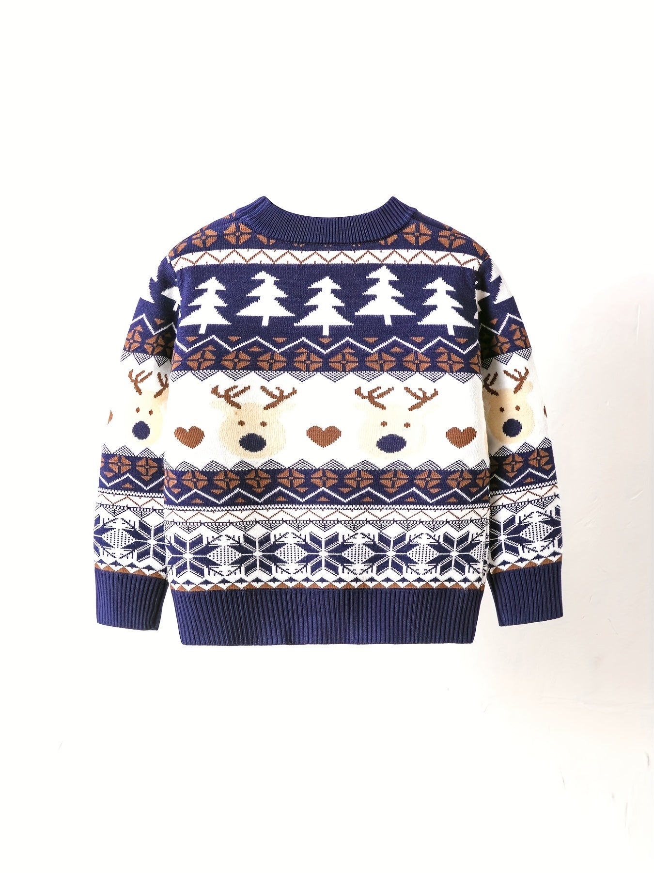Cozy Cartoon Deer Graphic Print Boy's Sweater - Pullover - Soft Knit, Winter/Spring/Autumn Wear, Christmas Gift Idea, Vibrant Colors, Long Sleeves, Crew Neck