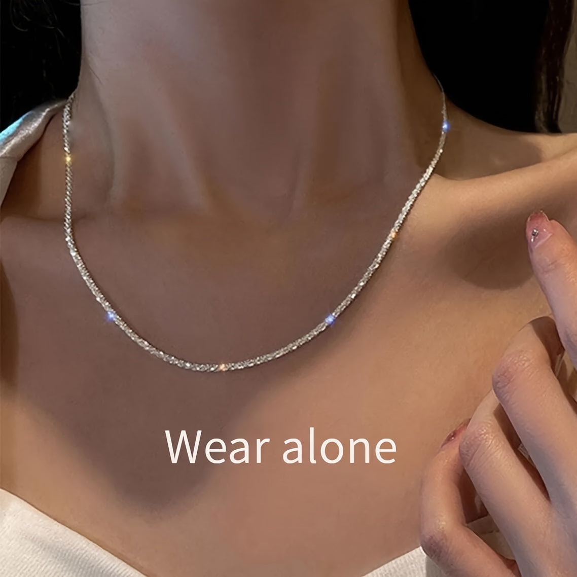 2pcs set of plated 925 silver multi-layer advanced sense of sparkling super sparkling necklace, the most sparkling for the party, send beautiful women's gift holiday gift anniversary gift to wear outside gift box, can be worn separately separately