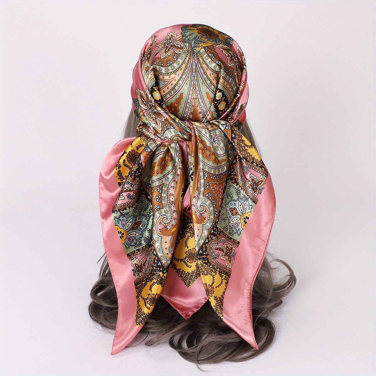 35.4" Luxurious Vintage Paisley Print Square Scarf - Soft Imitation Silk Satin, Windproof, Head Wrap, Neckerchief, Fashion Accessories for Women - Stylish, Versatile, and Comfortable