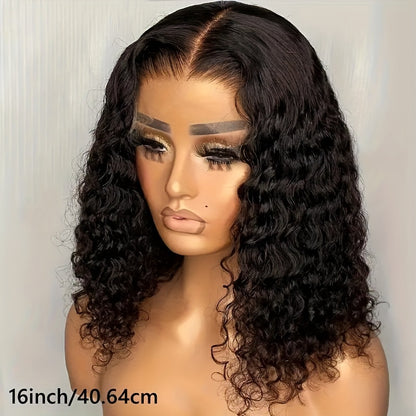 Water Wave Bob Wig 100% Human Hair Glueless Pre Plucked Pre Cut Short Throw On And Go Glueless Bob Wigs For Black Women 14-20 Inch Wet And Wavy Swiss HD Lace Closure Wig 4x4 250% Density Natural Black