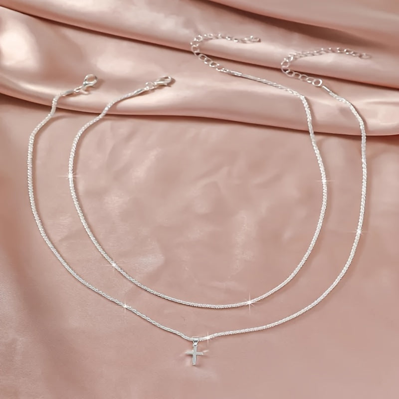 2pcs set of plated 925 silver multi-layer advanced sense of sparkling super sparkling necklace, the most sparkling for the party, send beautiful women's gift holiday gift anniversary gift to wear outside gift box, can be worn separately separately