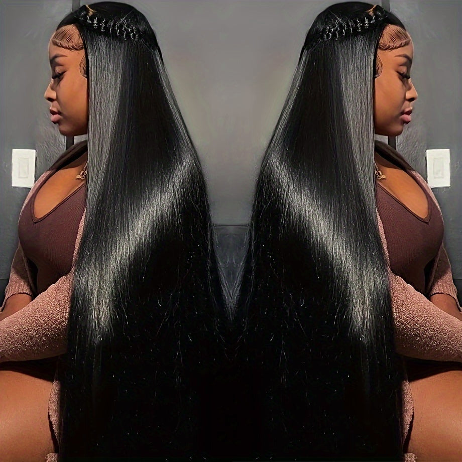 300% Density Straight Lace Front Wig Human Hair 13x4 HD Lace Human Hair Wig Pre Plucked Bone Straight Lace Frontal Wig With Ear To Ear Baby Hair Full Edges 100% Brazilian Human Hair Lace Wig For Daily Wear
