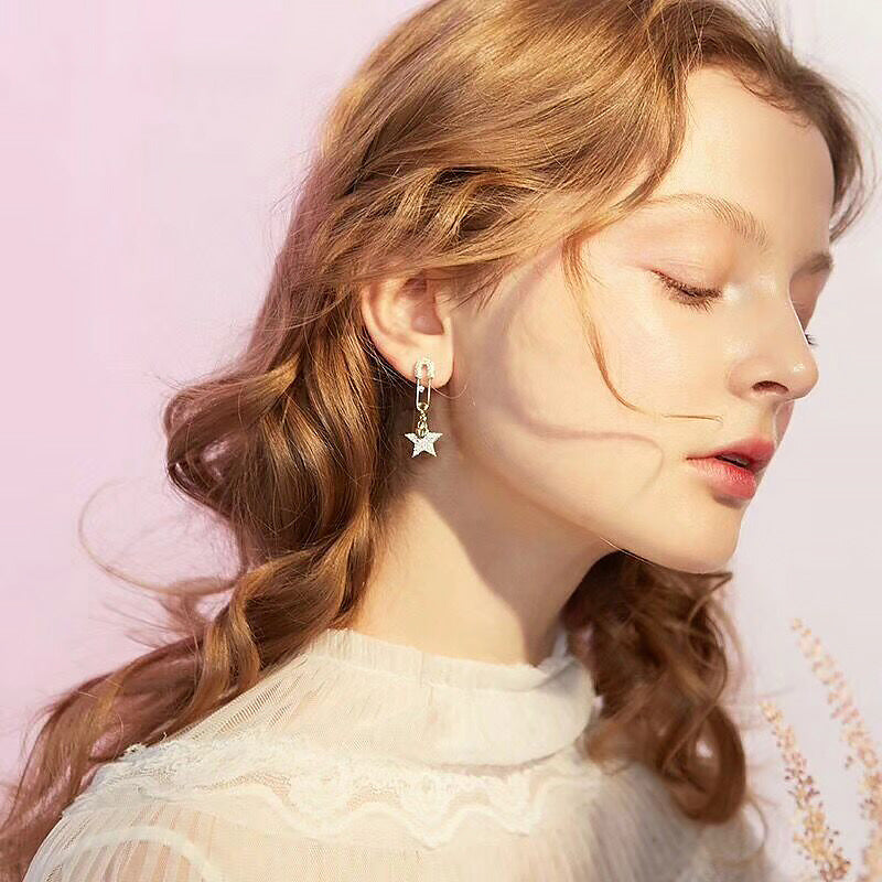 2025 Creative Pin Earrings Women's Star Earrings Long Temperament Korean Personality Versatile Earrings Pentagram Silver Needle Earrings