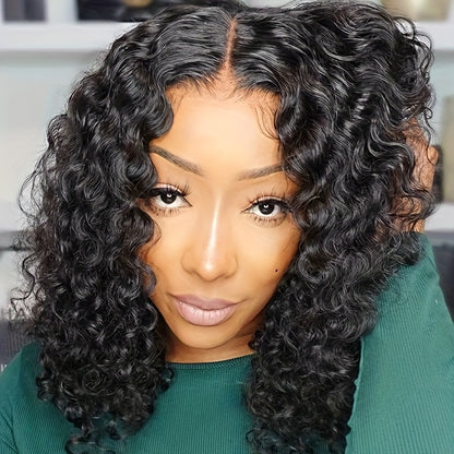 Water Wave Bob Wig 100% Human Hair Glueless Pre Plucked Pre Cut Short Throw On And Go Glueless Bob Wigs For Black Women 14-20 Inch Wet And Wavy Swiss HD Lace Closure Wig 4x4 250% Density Natural Black