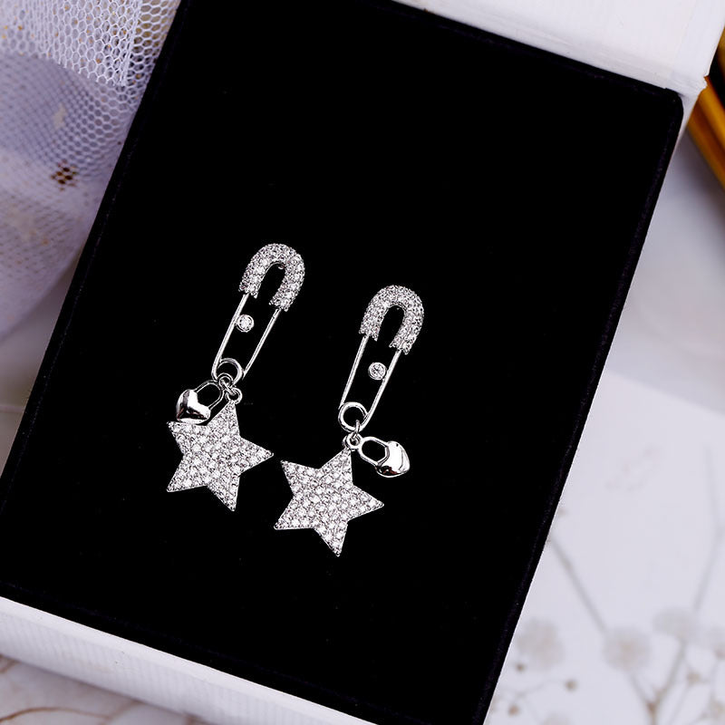 2025 Creative Pin Earrings Women's Star Earrings Long Temperament Korean Personality Versatile Earrings Pentagram Silver Needle Earrings