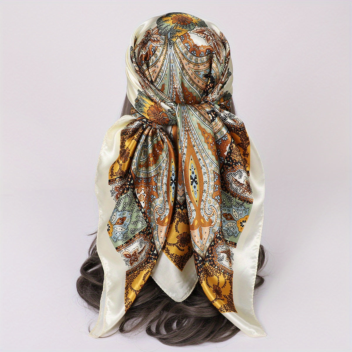 35.4" Luxurious Vintage Paisley Print Square Scarf - Soft Imitation Silk Satin, Windproof, Head Wrap, Neckerchief, Fashion Accessories for Women - Stylish, Versatile, and Comfortable