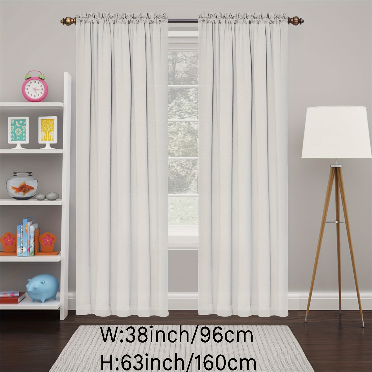 2 Panels Happy New Year Curtains, Solid Color Simple Rod Pocket Light Filtering Curtains, Suitable For Living Room, Office Home Decoration