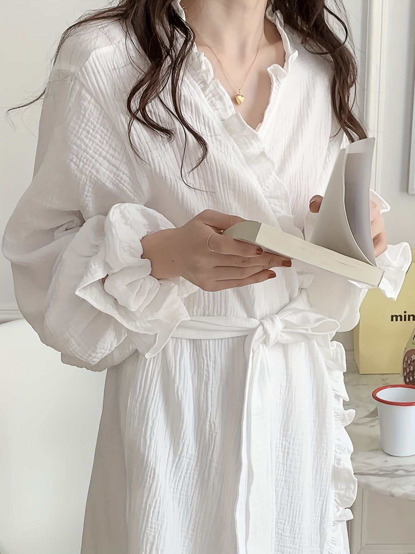Ombre Stripe Print Loose Fit Night Robe, Long Sleeve V Neck Pocketed Robe With Belt, Women's Sleepwear & Dresses