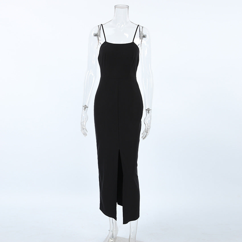 2025 Sexy backless suspender temperament square neck dress evening dress popular  spring and summer fashion new New long dress