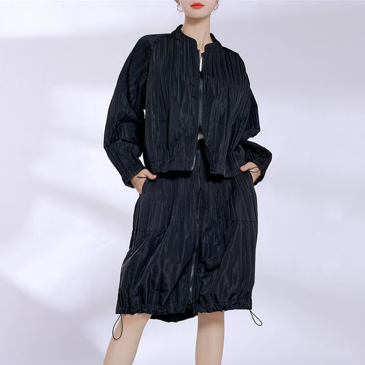 2025 Fashion high-end cotton-padded suit, women's high-end pleated cotton-padded skirt, two-piece set, a complete set for winter wear
