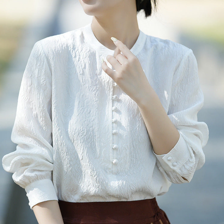 2025 High-end silk white shirt, temperament heavy mulberry silk shirt  spring women's  women's top