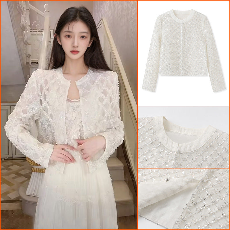 2025 early spring new new Chinese style celebrity style heavy industry nail bead rhombus pattern private temperament women's coat N3007