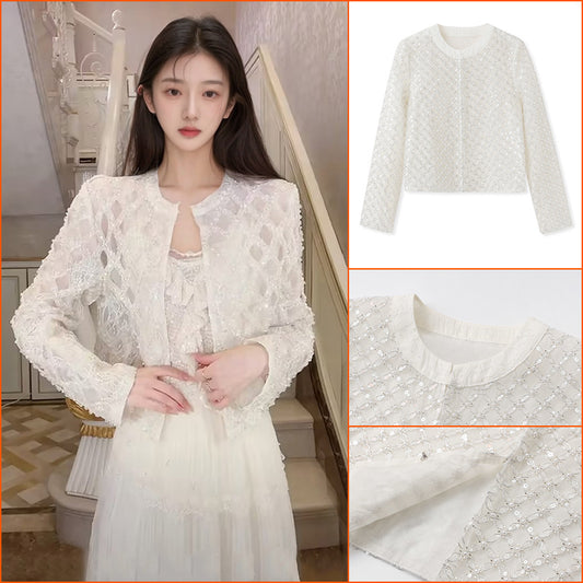 2025 early spring new new Chinese style celebrity style heavy industry nail bead rhombus pattern private temperament women's coat N3007