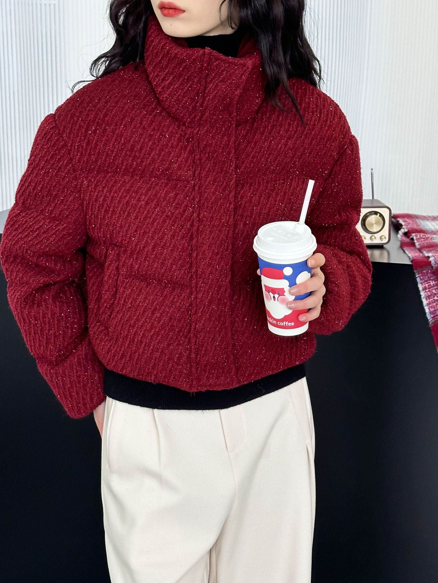 2025 [New Year's atmosphere]  popular winter New Year's robe material retro short thickened down jacket 0382