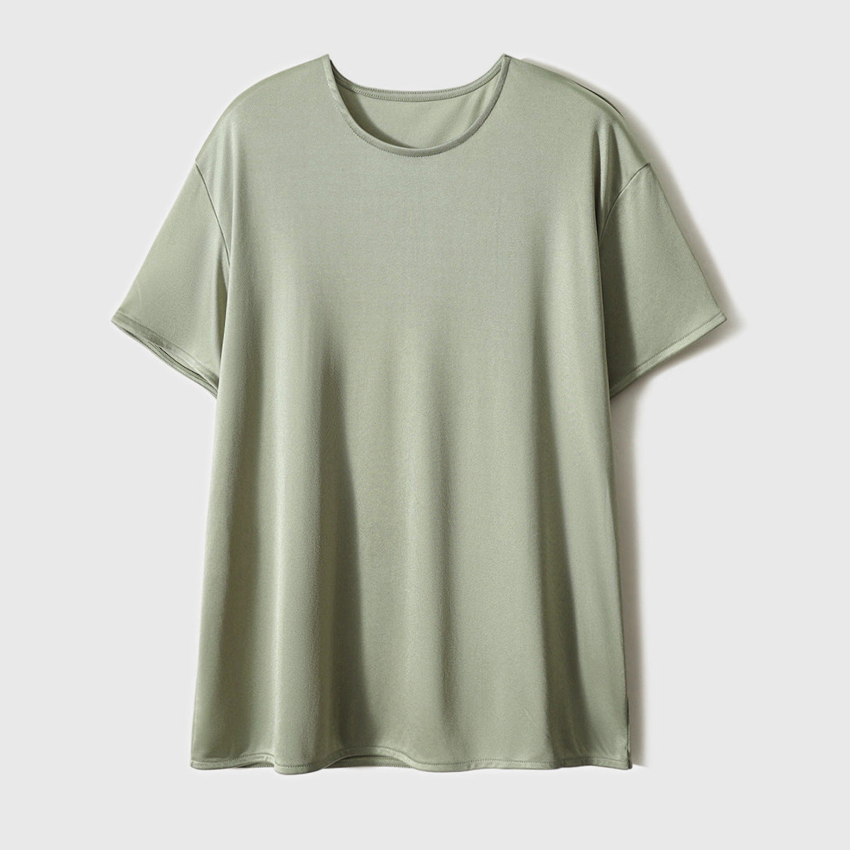 2025 Triacetic acid water light heavy T-shirt 3-color high-end round neck short-sleeved top  summer new women's clothing white