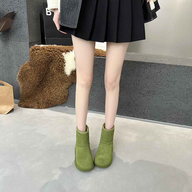 2025  Inner heightening snow boots women's winter velvet thickened popular new leather minus 40 degree thick-soled short boots
