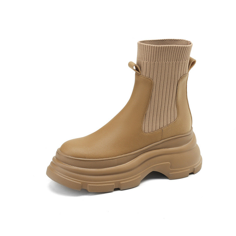 2025  Platform short boots women's autumn and winter popular new British wind wool muffin bottom boots small elastic boots