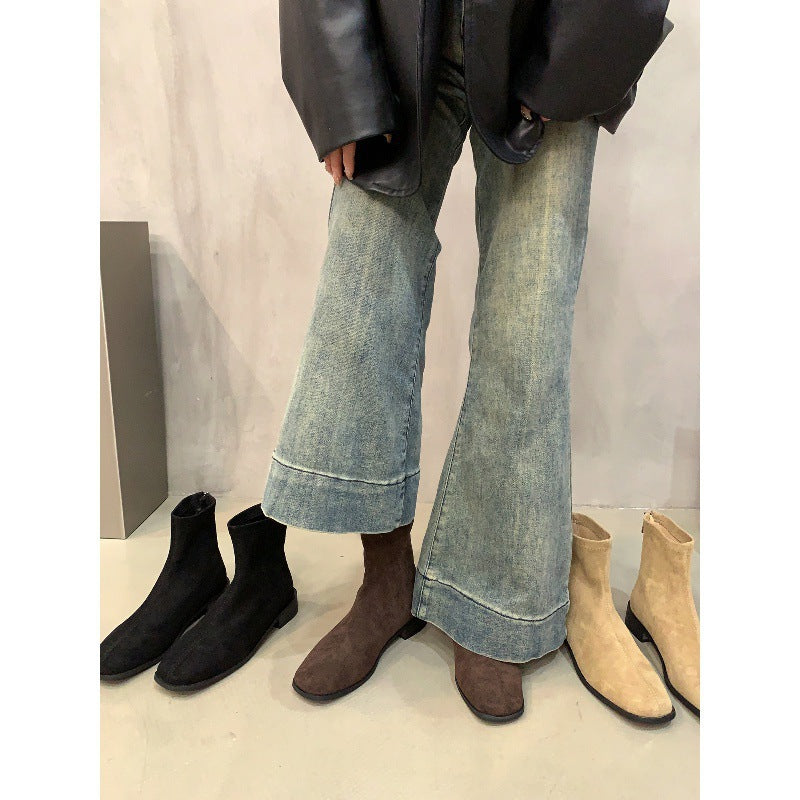 2025  Retro fashion skinny boots thick heel this year's popular short boots  autumn and winter suede short women's boots Martin boots