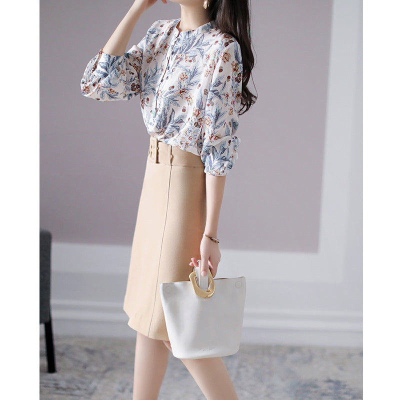 2025 Heavy double crepe mulberry silk printed shirt, floral print stand-up collar long-sleeved single-breasted silk cardigan top women