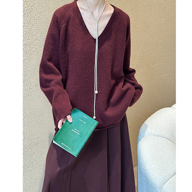 2025 popular autumn and winter new design sense Korean loose knitted sweater base wear versatile sweater A82