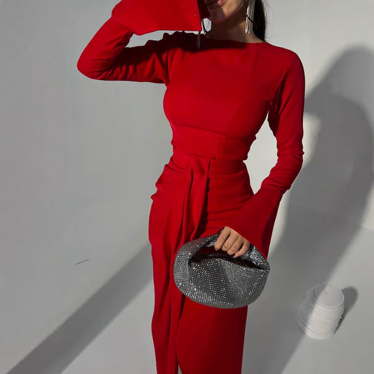 2025 spring and summer new New Popular trade women's clothing independent station  sexy long-sleeved slit dance dress two pieces