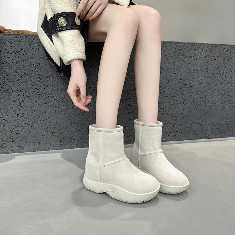 2025  Inner heightening snow boots women's winter velvet thickened popular new leather minus 40 degree thick-soled short boots