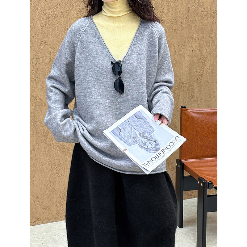2025 popular autumn and winter new design sense Korean loose knitted sweater base wear versatile sweater A82