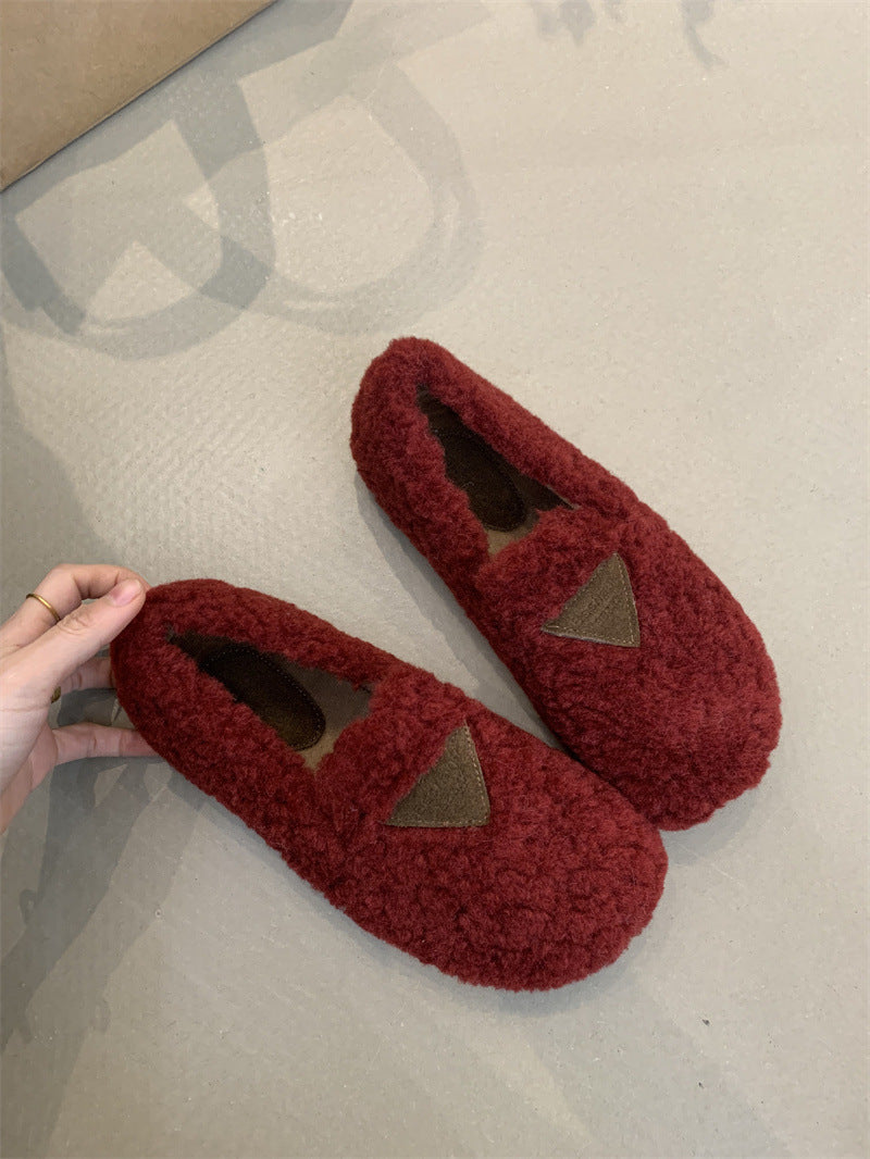 2025 Internet celebrity fluffy shoes female outer wear popular winter small fragrant wind gentle fairy velvet one pedal cotton shoes female
