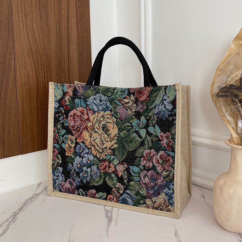 New Cross-Border Color Trendy Fashionable Women's Bags Portable Big Bag Tote Bag Embroidery Embroidery Canvas Bag