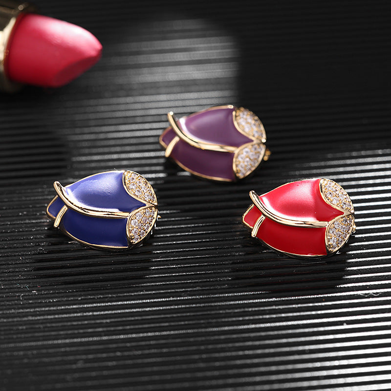 2025 New Korean tulip brooch fashionable personalized oil drop pin gold micro-inlaid zircon small collar wholesale