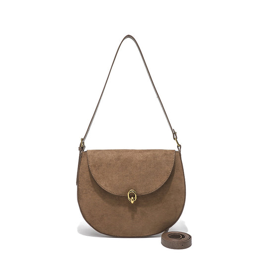 2025 Women's bag new popular fashion texture shoulder bag women's diagonal span saddle bag retro bag New source manufacturer