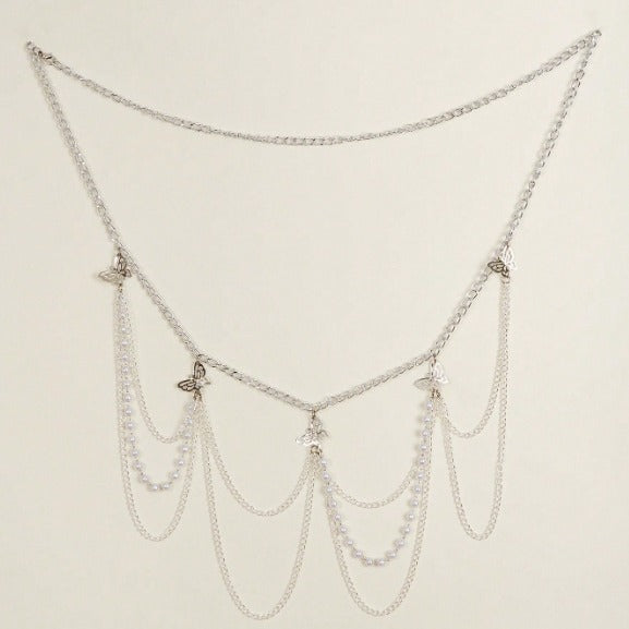 FB3351 2025 waistchain alloy hollow butterfly accessories multi-layer wave fringed pendulum chain waist chain waist accessories