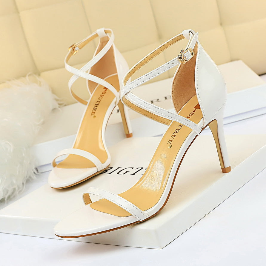 2025 126-A7  style fashion summer simple high heels stiletto high heel patent leather cross belt sexy nightclub sandals