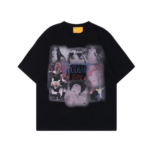 2025 WT535 2025n Street 2025 Retro Singer Character Design Men's Loose Premium Sense Neutral Short Sleeve T-Shirt