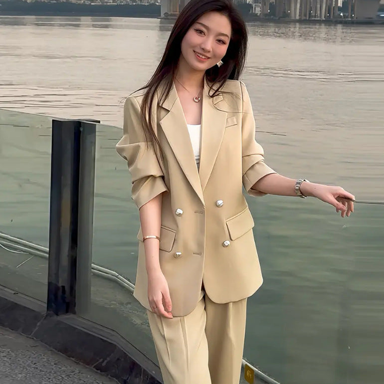 Casual suit women's 2025 new fashion spring warm sun shopping suit thin meat cover two-piece New