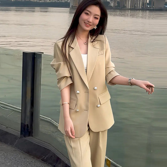 Casual suit women's 2025 new fashion spring warm sun shopping suit thin meat cover two-piece New
