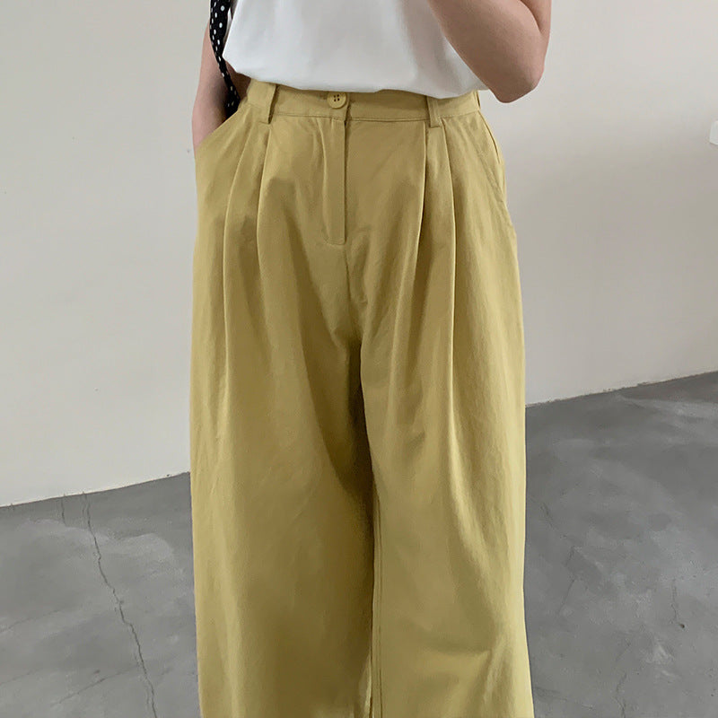 Cotton cocoon, high-waisted lace-edged wide-leg pants for women's  summer new navy blue high-casual straight-leg pants