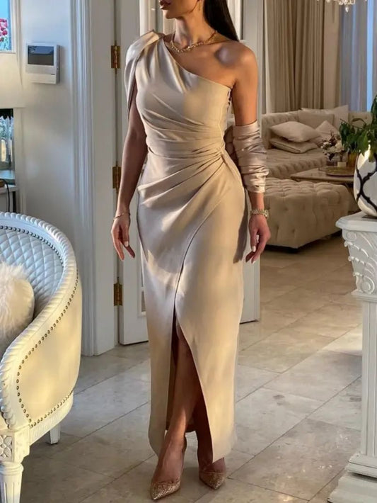 2025 spring and summer new  Popular trade women's clothing  independent station ebay shoulder hip slit evening dress
