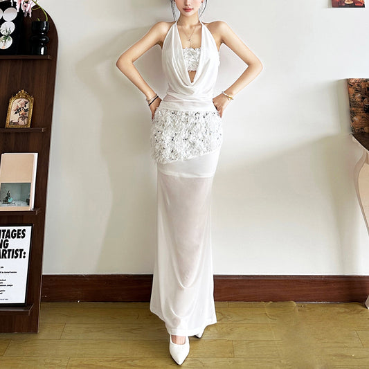 2025 style popular winter new women's clothing neck swing collar vest chest wrapping primer set splicing skirt